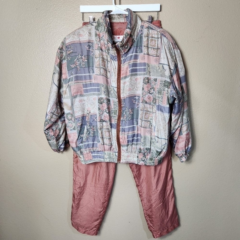 Vtg Stunt Womens Petite |LP| Pink 100% Silk 2 Piece Track Suit